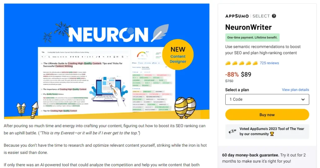 Giá bán NeuronWriter trên AppSumo